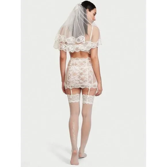Victoria's Secret BRIDAL SET M,L TOP+GARTER SKIRT+VEIL+STOCKING WHITE I DO bride